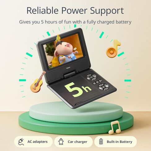 مشغل DVD محمول YOTON مقاس 9.5 بوصة مع شاشة دوارة عالية الدقة مقاس 7.5 بوصة للسيارة والأطفال، وقت عمل من 4 إلى 6 ساعات مع بطارية مدمجة، يدعم سماعة الرأس/AV-IN/AV-OUT/USB/بطاقة SD [لا يدعم Blu -راي]، YD075 in Kuwait