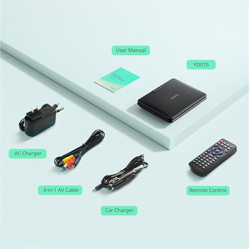 مشغل DVD محمول YOTON مقاس 9.5 بوصة مع شاشة دوارة عالية الدقة مقاس 7.5 بوصة للسيارة والأطفال، وقت عمل من 4 إلى 6 ساعات مع بطارية مدمجة، يدعم سماعة الرأس/AV-IN/AV-OUT/USB/بطاقة SD [لا يدعم Blu -راي]، YD075 in Kuwait