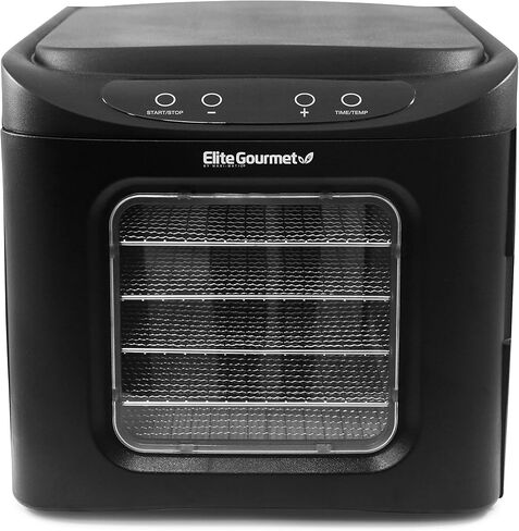 Elite Gourmet EFD319DKG Food Dehydrator, 5 BPA-Free 11.4" Trays Adjustable Temperature Controls, Jerky, Herbs, Fruit, Veggies, Dried Snacks, Black and Grey in Kuwait