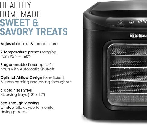 Elite Gourmet EFD319DKG Food Dehydrator, 5 BPA-Free 11.4" Trays Adjustable Temperature Controls, Jerky, Herbs, Fruit, Veggies, Dried Snacks, Black and Grey in Kuwait
