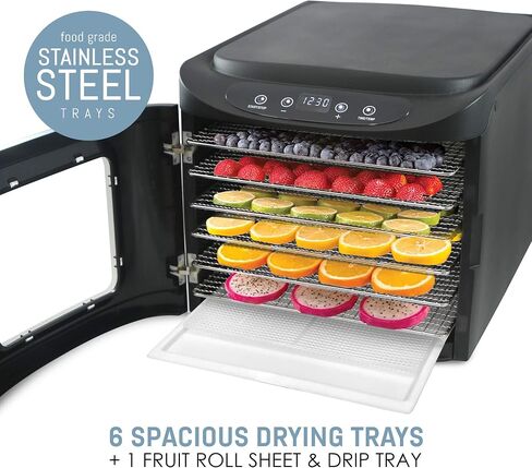 Elite Gourmet EFD319DKG Food Dehydrator, 5 BPA-Free 11.4" Trays Adjustable Temperature Controls, Jerky, Herbs, Fruit, Veggies, Dried Snacks, Black and Grey in Kuwait