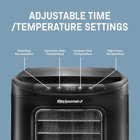 Elite Gourmet EFD319DKG Food Dehydrator, 5 BPA-Free 11.4" Trays Adjustable Temperature Controls, Jerky, Herbs, Fruit, Veggies, Dried Snacks, Black and Grey in Kuwait