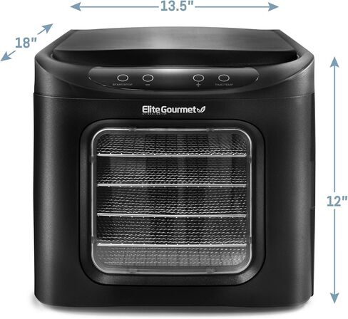 Elite Gourmet EFD319DKG Food Dehydrator, 5 BPA-Free 11.4" Trays Adjustable Temperature Controls, Jerky, Herbs, Fruit, Veggies, Dried Snacks, Black and Grey in Kuwait