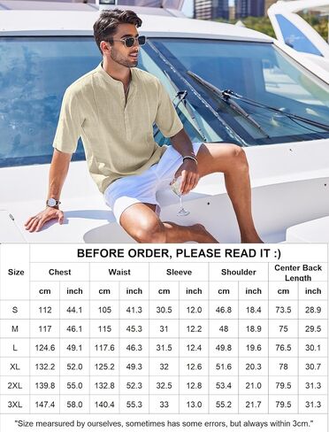 COOFANDY Men's Linen Henley Shirts Short Sleeve Casual Banded Collar Shirt Summer Beach Hippie T Shirts in Saudi Arabia