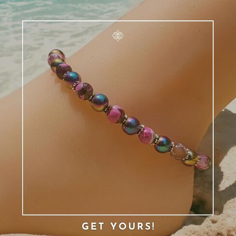 Calsilica and Lava Turtle, Dragonfly, Butterfly, Flower, and Tree Charm Anklet for Women Handmade Hypoallergenic Beach Gala Wedding Style Jewelry in Kuwait