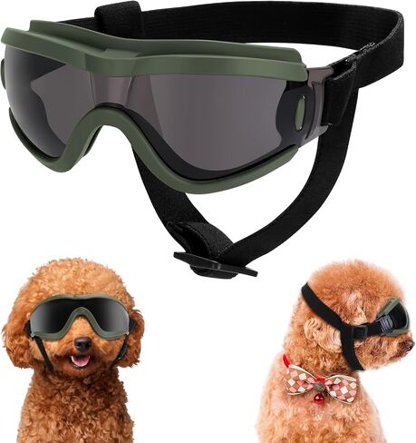 Small Dog Sunglasses, Dog Goggles with Adjustable Strap, UV Protection Dog Goggles Sunglasses Eye Protection Anti-Fog Snowproof Cool Glasses for Puppy Doggy Doggie, Green in Saudi Arabia