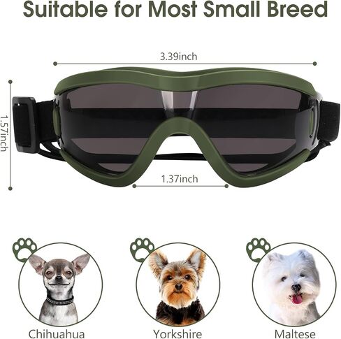 Small Dog Sunglasses, Dog Goggles with Adjustable Strap, UV Protection Dog Goggles Sunglasses Eye Protection Anti-Fog Snowproof Cool Glasses for Puppy Doggy Doggie, Green in Saudi Arabia