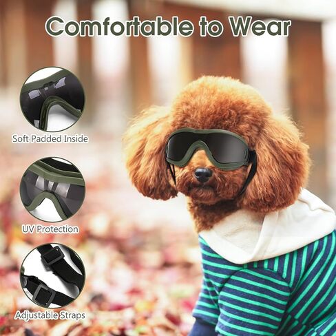 Small Dog Sunglasses, Dog Goggles with Adjustable Strap, UV Protection Dog Goggles Sunglasses Eye Protection Anti-Fog Snowproof Cool Glasses for Puppy Doggy Doggie, Green in Saudi Arabia