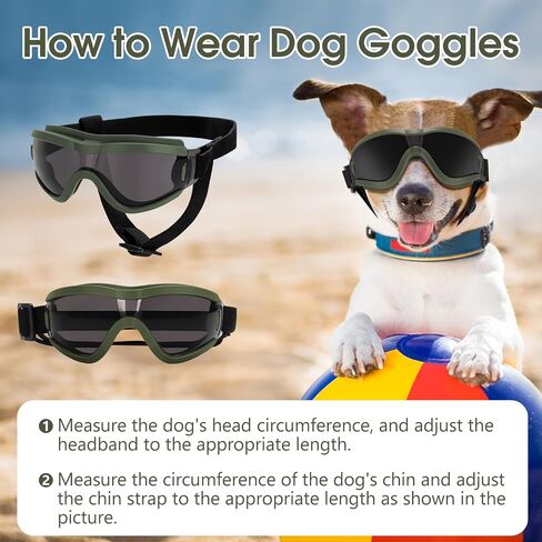 Small Dog Sunglasses, Dog Goggles with Adjustable Strap, UV Protection Dog Goggles Sunglasses Eye Protection Anti-Fog Snowproof Cool Glasses for Puppy Doggy Doggie, Green in Saudi Arabia