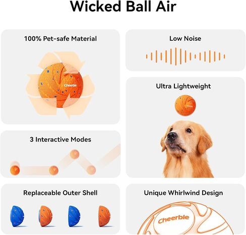 【New Material】Cheerble Smart Interactive Dog Toy, Wicked Ball AIR, Automatic Moving, Bouncing, and Rotating Ball, E-TPU Material, IPX7 Waterproof Rating, Active Rolling Ball for Medium and Large Dogs in Saudi Arabia