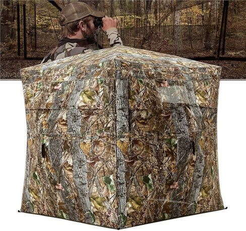 BLAUSE Hunting Blind, 270 See Through Ground Blind with Portable Carrying Bag, 2-3 Persons Camouflage Pop Up Blinds for Deer & Turkey Hunting, Noise-Free Slide Windows for Easy Observation in Saudi Arabia