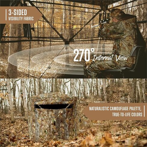 BLAUSE Hunting Blind, 270 See Through Ground Blind with Portable Carrying Bag, 2-3 Persons Camouflage Pop Up Blinds for Deer & Turkey Hunting, Noise-Free Slide Windows for Easy Observation in Saudi Arabia