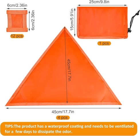 4 قطع من ألواح الأمان باللون البرتقالي الناري، لوحة صيد مقاومة للماء، لوحة مغناطيسية للصيد على شكل مثلث 17.7 بوصة لكل جانب مع 12 قطعة من أزرار المغناطيس و1 قطعة حقيبة برباط للخيام العمياء للصيد على الأرض in Kuwait