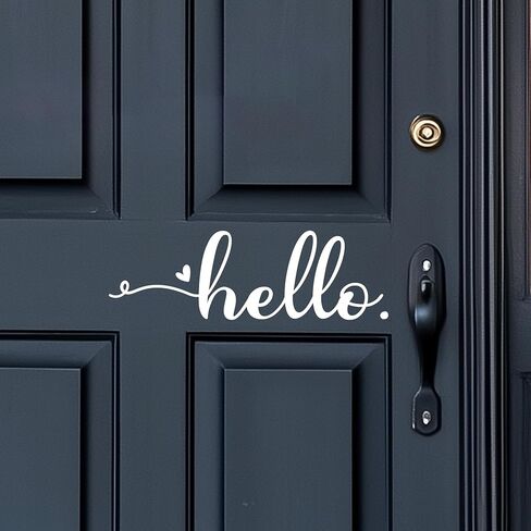Hello Door Decal, Cute Hello Sticker Greeting for Home, Hello Vinyl Decal, Welcome to Our Home Front Door Decor, Hello House Door Saying Vinyl Decal Quote, House Warming Gift (Hello B, White) in Saudi Arabia