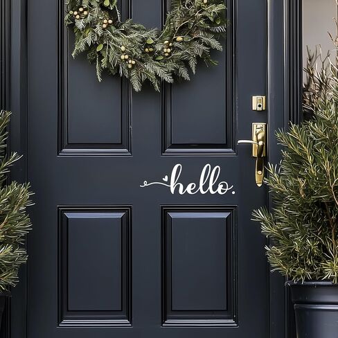 Hello Door Decal, Cute Hello Sticker Greeting for Home, Hello Vinyl Decal, Welcome to Our Home Front Door Decor, Hello House Door Saying Vinyl Decal Quote, House Warming Gift (Hello B, White) in Saudi Arabia