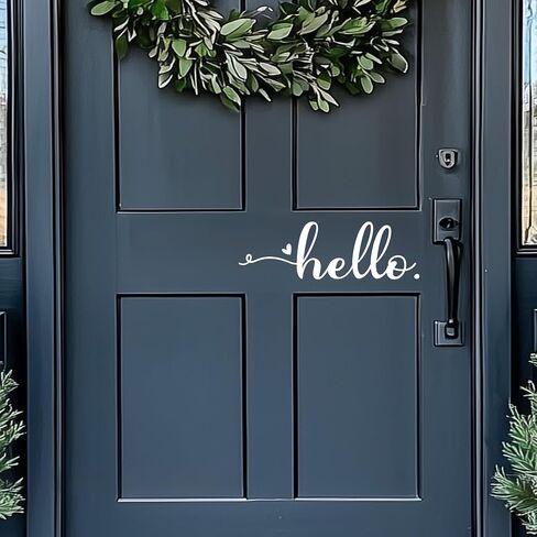 Hello Door Decal, Cute Hello Sticker Greeting for Home, Hello Vinyl Decal, Welcome to Our Home Front Door Decor, Hello House Door Saying Vinyl Decal Quote, House Warming Gift (Hello B, White) in Saudi Arabia