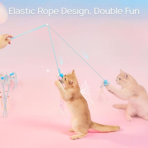 لعبة عصا القطط التفاعلية من بوتاروما، 5 قطع من ألعاب ريش القطط للقطط الداخلية للمطاردة والتمرين، دعابة ممتعة للقطط، أزرق فاتح in Kuwait