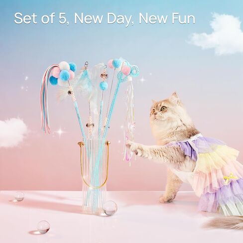 لعبة عصا القطط التفاعلية من بوتاروما، 5 قطع من ألعاب ريش القطط للقطط الداخلية للمطاردة والتمرين، دعابة ممتعة للقطط، أزرق فاتح in Kuwait