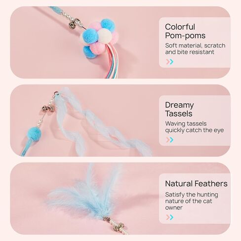 لعبة عصا القطط التفاعلية من بوتاروما، 5 قطع من ألعاب ريش القطط للقطط الداخلية للمطاردة والتمرين، دعابة ممتعة للقطط، أزرق فاتح in Kuwait