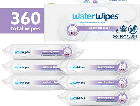 WaterWipes Soothing Clean Baby Wipes, 99% Water-Based Formula with Botanical Extract to Soothe & Protect Skin, Unscented & Hypoallergenic, 60 Count (1 Pack) in Saudi Arabia