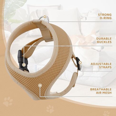 Magshion Soft Dog Vest Harness Pet Mesh Padded Harnesses for Small Dogs, Adjustable and Comfortable for Easy Walking - Light Brown, S in Saudi Arabia