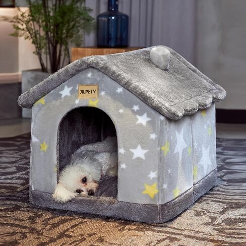 Jiupety Cute Small Dog House Indoor, Foldable Dog House Kennel Bed Mat with Cushion, L Size Dog Tent Up to 31 lbs Dog, Dog Cave Bed with Non-Slip Bottom, Grey in Saudi Arabia