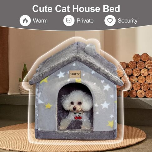 Jiupety Cute Small Dog House Indoor, Foldable Dog House Kennel Bed Mat with Cushion, L Size Dog Tent Up to 31 lbs Dog, Dog Cave Bed with Non-Slip Bottom, Grey in Saudi Arabia