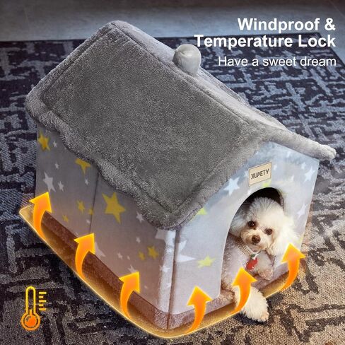 Jiupety Cute Small Dog House Indoor, Foldable Dog House Kennel Bed Mat with Cushion, L Size Dog Tent Up to 31 lbs Dog, Dog Cave Bed with Non-Slip Bottom, Grey in Saudi Arabia