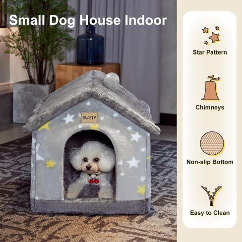 Jiupety Cute Small Dog House Indoor, Foldable Dog House Kennel Bed Mat with Cushion, L Size Dog Tent Up to 31 lbs Dog, Dog Cave Bed with Non-Slip Bottom, Grey in Saudi Arabia