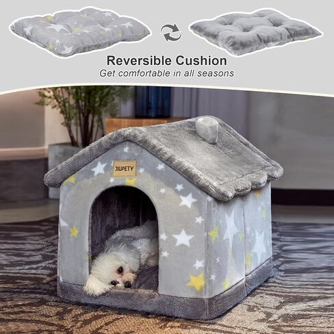 Jiupety Cute Small Dog House Indoor, Foldable Dog House Kennel Bed Mat with Cushion, L Size Dog Tent Up to 31 lbs Dog, Dog Cave Bed with Non-Slip Bottom, Grey in Saudi Arabia