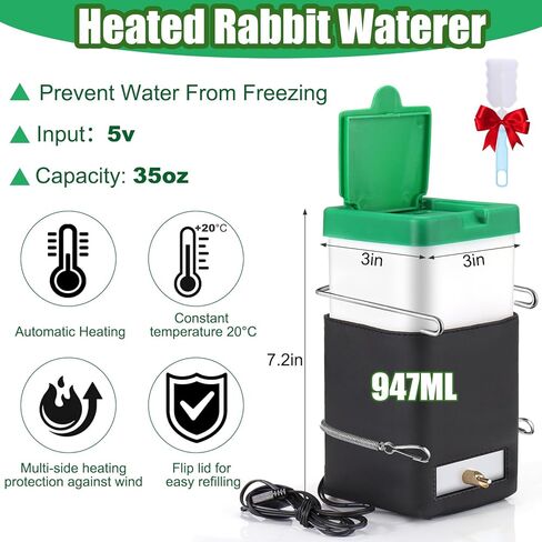 زجاجة مياه أرنب ساخنة من Palksky، 32 أونصة، موزع تغذية مياه بدون تنقيط على شكل أرنب، درجة حرارة ثابتة 20 درجة مئوية، تمنع تجميد الماء للهامستر جربيل، خنازير غينيا، فئران الفئران الصغيرة، ملحقات قفص الحيوانات الأليفة in Kuwait