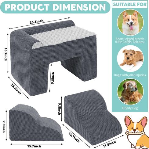 HOMBYS Foam Dog Window Perch, Orthopaedic Dog Bunk Bed with Dog Stairs, Raised Pet Bunk Bed Do Not Hurt Dog for Joint Protect, 2 Parts Easy to Assemble, Pet Perch to Look Out Window, Soft & Supportive in Saudi Arabia