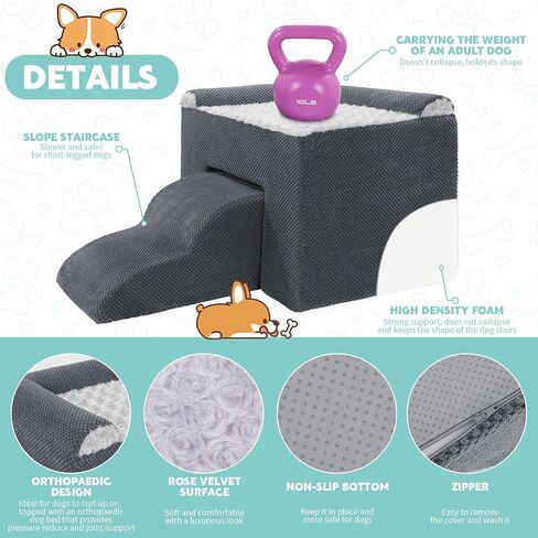 HOMBYS Foam Dog Window Perch, Orthopaedic Dog Bunk Bed with Dog Stairs, Raised Pet Bunk Bed Do Not Hurt Dog for Joint Protect, 2 Parts Easy to Assemble, Pet Perch to Look Out Window, Soft & Supportive in Saudi Arabia