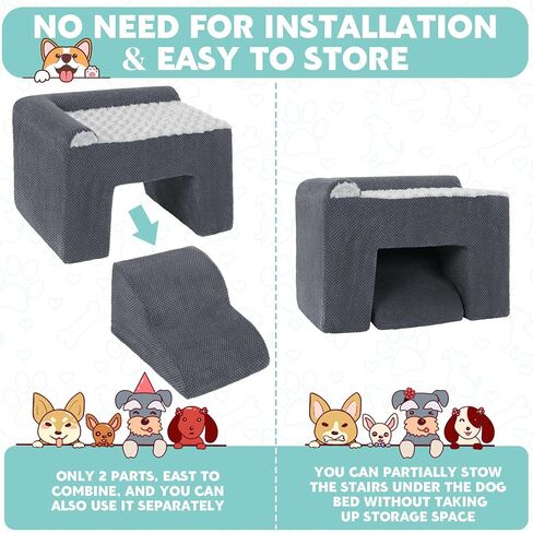 HOMBYS Foam Dog Window Perch, Orthopaedic Dog Bunk Bed with Dog Stairs, Raised Pet Bunk Bed Do Not Hurt Dog for Joint Protect, 2 Parts Easy to Assemble, Pet Perch to Look Out Window, Soft & Supportive in Saudi Arabia