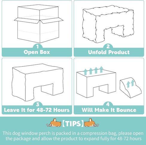HOMBYS Foam Dog Window Perch, Orthopaedic Dog Bunk Bed with Dog Stairs, Raised Pet Bunk Bed Do Not Hurt Dog for Joint Protect, 2 Parts Easy to Assemble, Pet Perch to Look Out Window, Soft & Supportive in Saudi Arabia