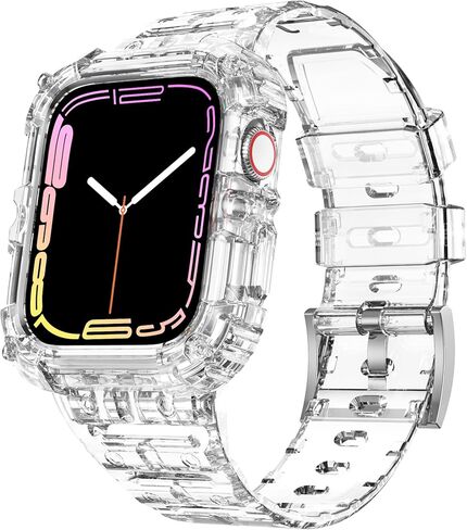 متوافق مع سوار ساعة Apple الشفاف مقاس 38 مم 40 مم 41 مم 42 مم 44 مم 45 مم مع حافظة واقية، حزام مقاوم للصدمات لسلسلة iwatch Bands 8 7 6 5 4 3 2 1 in Kuwait