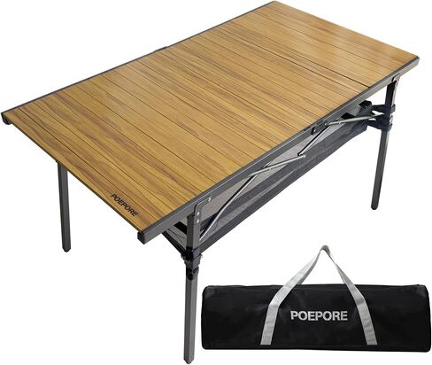 Large Folding Camping Table Aluminum with Storage for 4-6 People 55"X27.5" Roll Up Tall Outdoor Portable Table Lightweight with Carry Bag for Picnic BBQ Backyard Beach in Kuwait