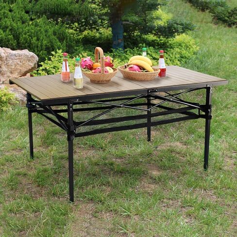 Large Folding Camping Table Aluminum with Storage for 4-6 People 55"X27.5" Roll Up Tall Outdoor Portable Table Lightweight with Carry Bag for Picnic BBQ Backyard Beach in Kuwait