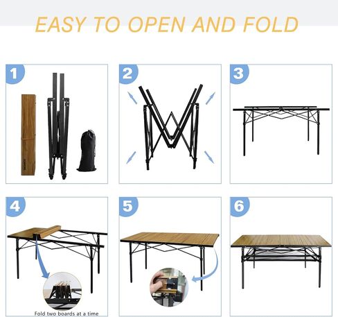 Large Folding Camping Table Aluminum with Storage for 4-6 People 55"X27.5" Roll Up Tall Outdoor Portable Table Lightweight with Carry Bag for Picnic BBQ Backyard Beach in Kuwait