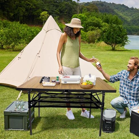 Large Folding Camping Table Aluminum with Storage for 4-6 People 55"X27.5" Roll Up Tall Outdoor Portable Table Lightweight with Carry Bag for Picnic BBQ Backyard Beach in Kuwait