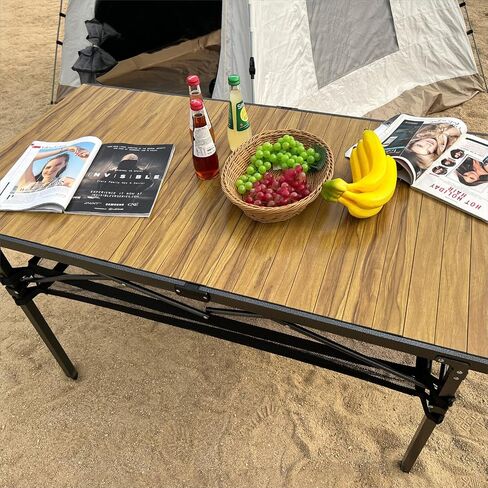 Large Folding Camping Table Aluminum with Storage for 4-6 People 55"X27.5" Roll Up Tall Outdoor Portable Table Lightweight with Carry Bag for Picnic BBQ Backyard Beach in Kuwait