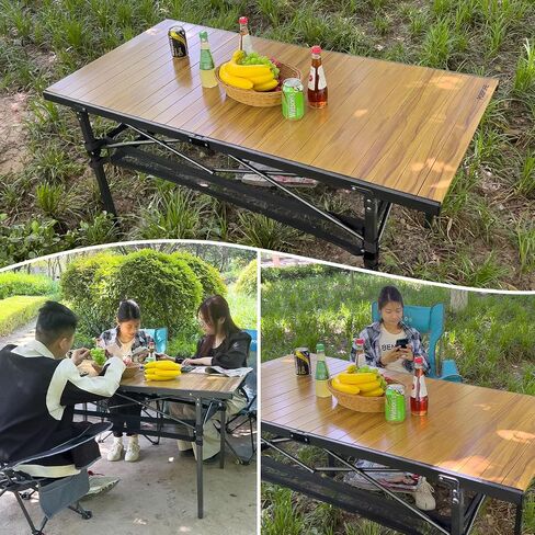 Large Folding Camping Table Aluminum with Storage for 4-6 People 55"X27.5" Roll Up Tall Outdoor Portable Table Lightweight with Carry Bag for Picnic BBQ Backyard Beach in Kuwait
