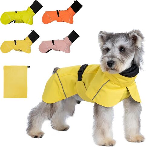 Dog Raincoat, Waterproof Dog Rain Jacket with Calming Hood, Adjustable Lightweight Dog Rain Coat with Zipper Leash Hole and Reflective Strip for Small Medium Dogs Puppies(Yellow, XL) in Saudi Arabia