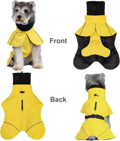 Dog Raincoat, Waterproof Dog Rain Jacket with Calming Hood, Adjustable Lightweight Dog Rain Coat with Zipper Leash Hole and Reflective Strip for Small Medium Dogs Puppies(Yellow, XL) in Saudi Arabia