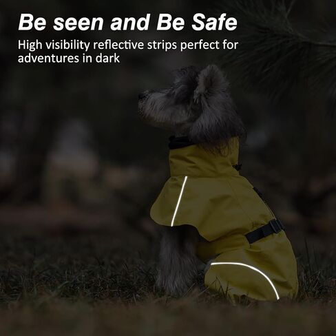 Dog Raincoat, Waterproof Dog Rain Jacket with Calming Hood, Adjustable Lightweight Dog Rain Coat with Zipper Leash Hole and Reflective Strip for Small Medium Dogs Puppies(Yellow, XL) in Saudi Arabia