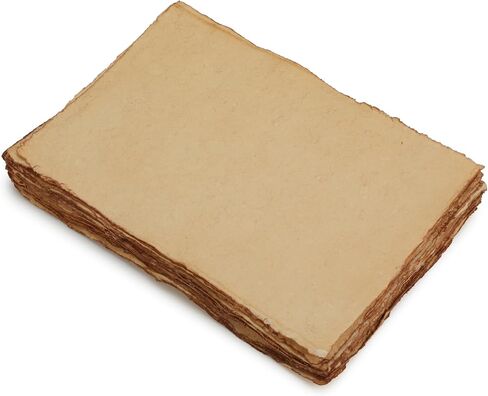 FAUSTA Cotton Handmade Vintage Deckle Edge Paper 50 Sheets (150 GSM) (8.3 X 5.8 in (A5)), Textured Antique Paper for Sketching, Drawing, Arts and Crafts, Mixed Media Paper in Saudi Arabia