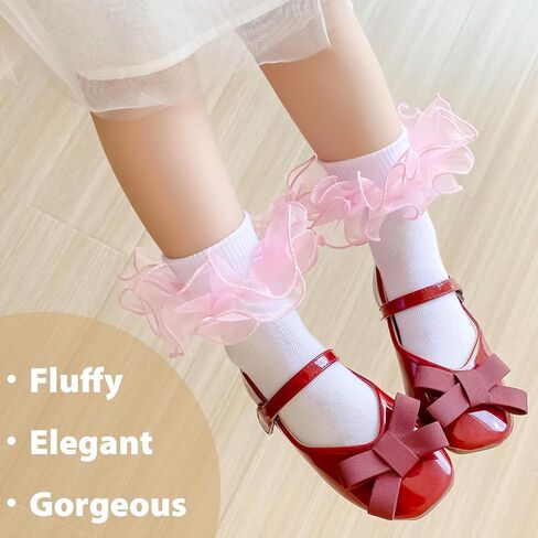 Girls Ruffle Socks Double Lace Frilly Dress Socks Kids Turn Cuff Socks for Toddler Little Girls 2/3 Pack in Kuwait