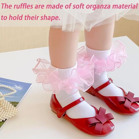Girls Ruffle Socks Double Lace Frilly Dress Socks Kids Turn Cuff Socks for Toddler Little Girls 2/3 Pack in Kuwait