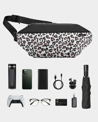Sling Bag with RFID Blocking for Men & Women, Crossbody Chest Shoulder Bag with Water Bottle Holder for Travel, Cycling, Work, Sport, Hiking-Leopard in Saudi Arabia
