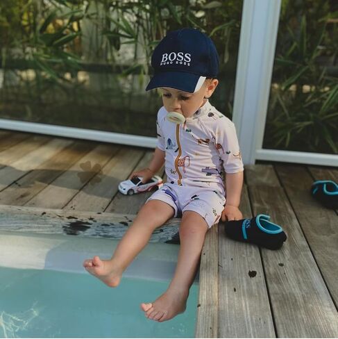 Toddler Boys One Piece Bathing Suit Zipper Short Sleeve Rash Guard Swimwear Quick Dry Green Stripe Swimsuit in Kuwait
